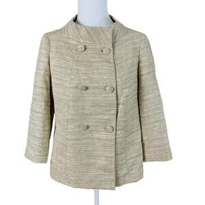 Talbots Petite 10P Jacket Blazer Textured Stripe Gold Metallic Double Breasted